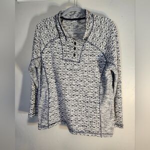 Yami Women's Gray/blue & White Patterned Sweater 1/4 Button Neck Sz L